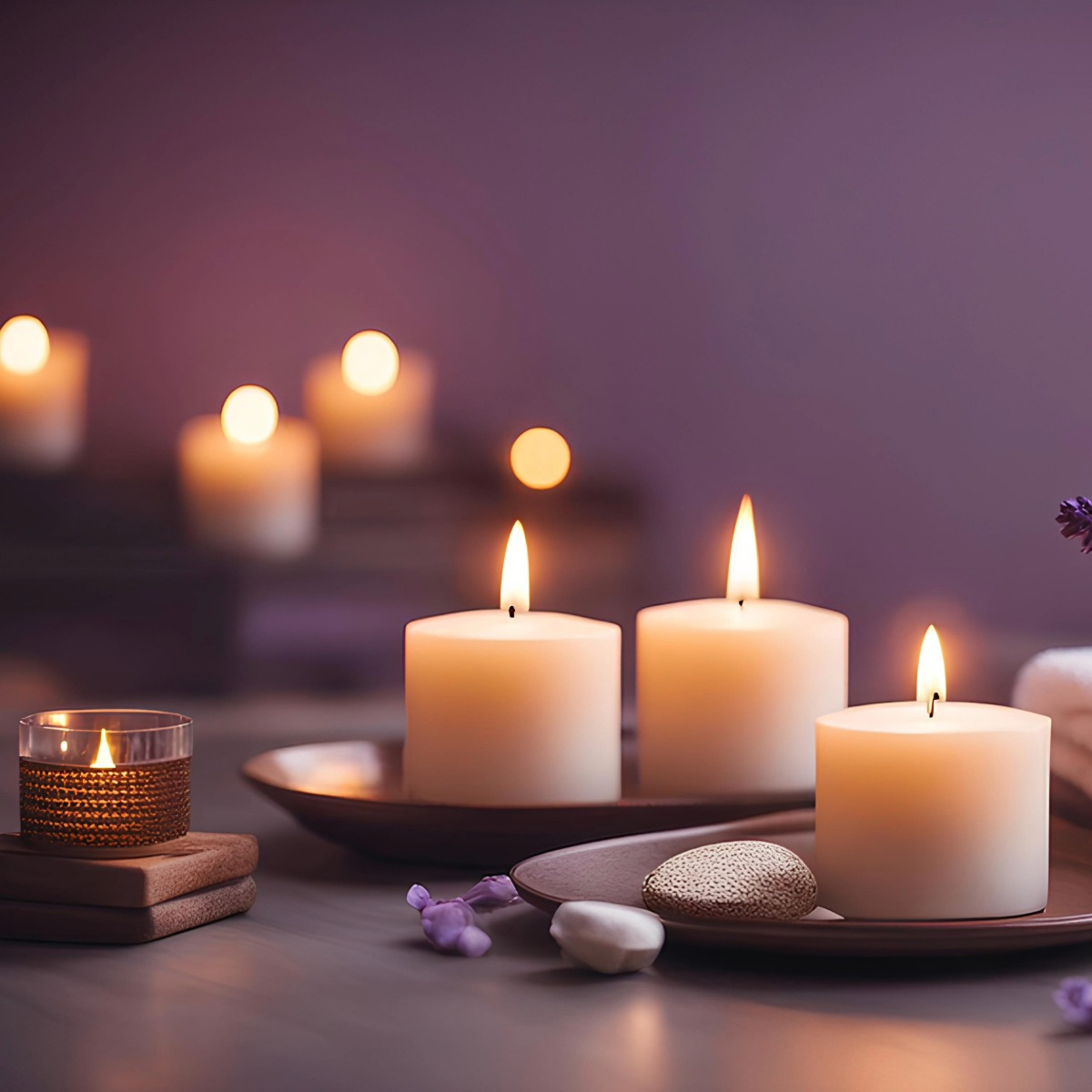 Wellness candles representing peace and transformation